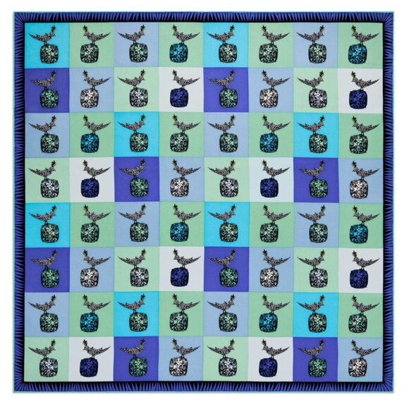 Bird on a Rock Square Scarf in Infinity Blue Silk - Picture 2 of 4